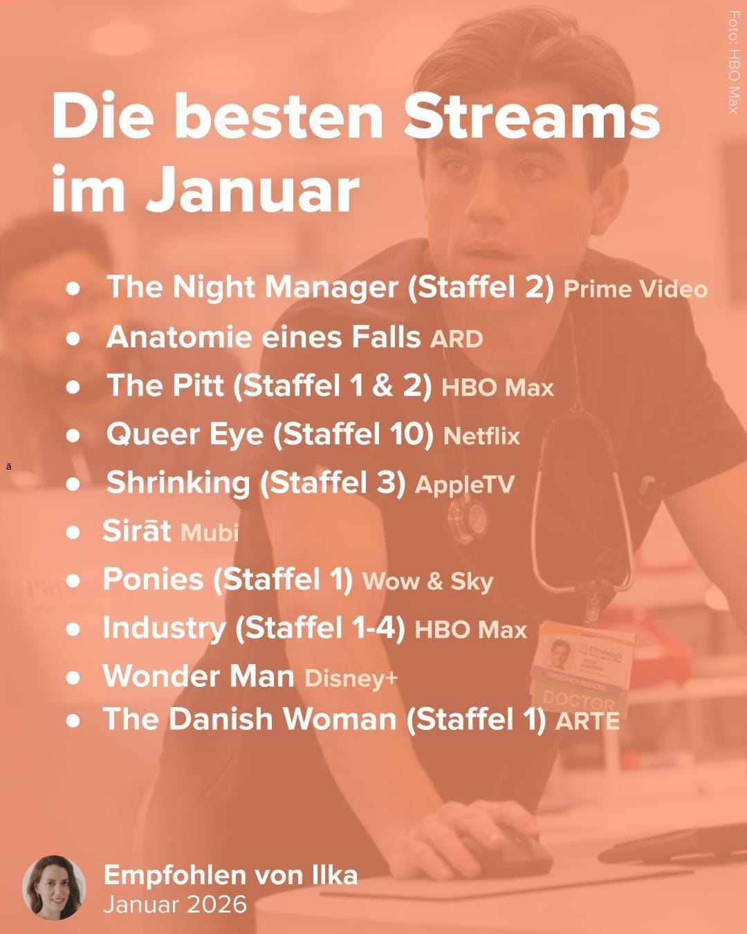 Liste der besten Streams im Januar – mit The Night Manager (Staffel 2) bei Prime Video, Anatomie eines Falls in der ARD-Mediathek und The Pitt (Staffel 1 & 2) bei HBO Max
